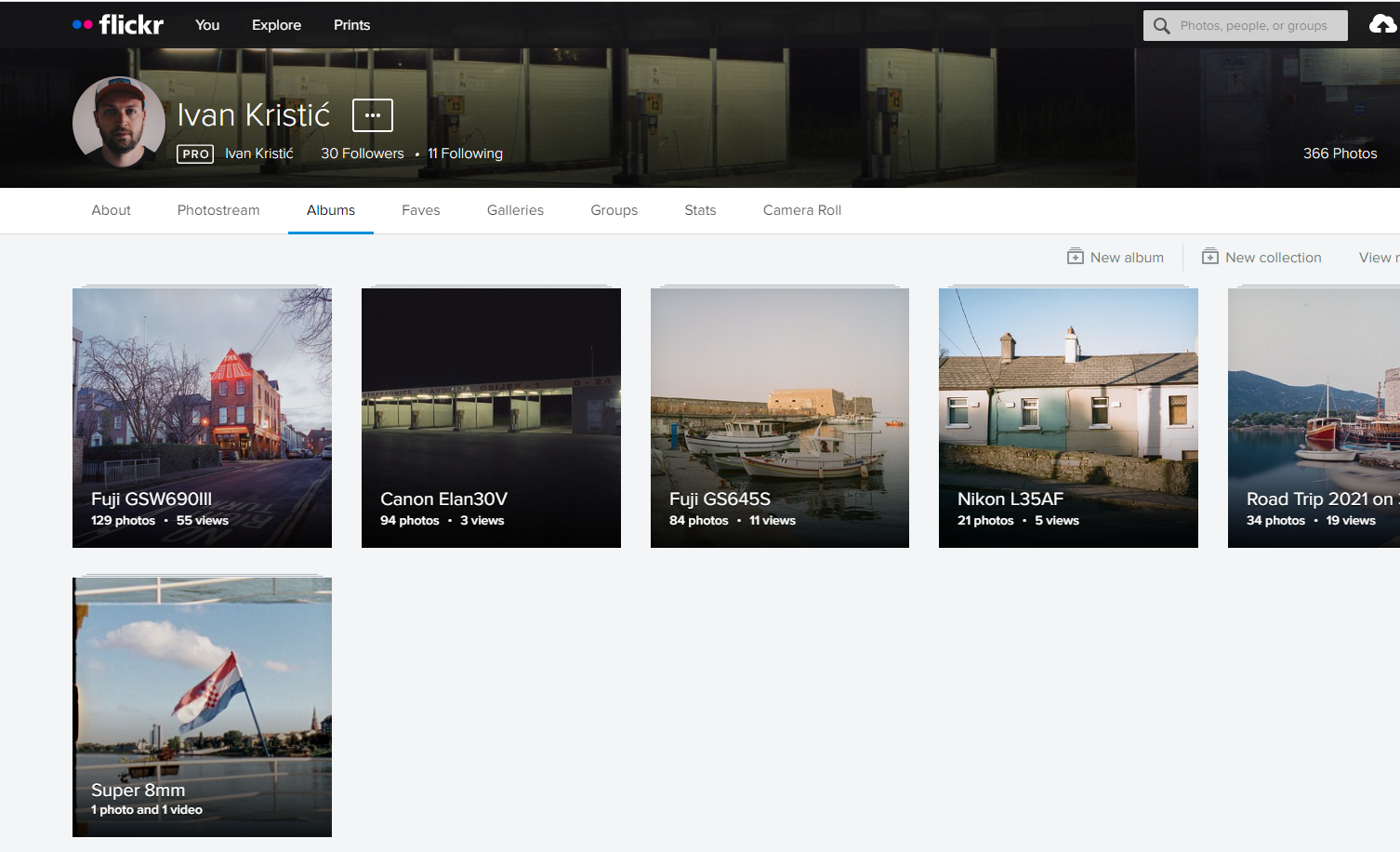 Flickr Albums interface showing photographer their albums 